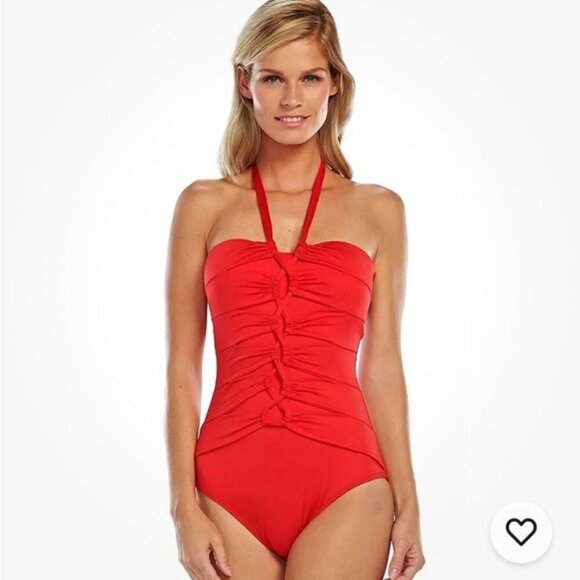 Apt. 9 Vibrant Red Ruched One-Piece Swimsuit Size Large - Picture 1 of 11